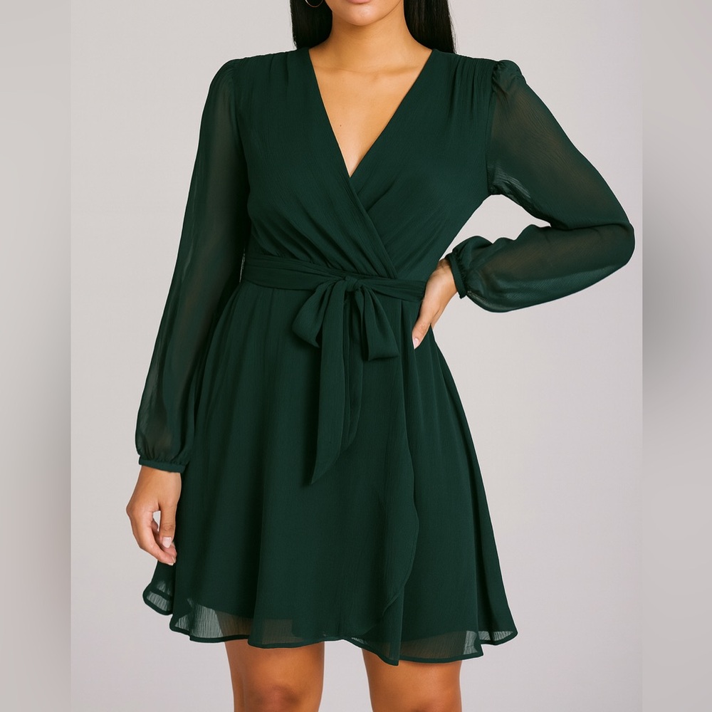NWT Express Dark Green Long Sleeve Wrap Dress